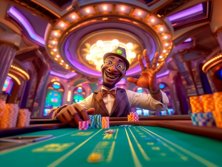 Live blackjack dealer at bola88 studio with cards and betting layout visible